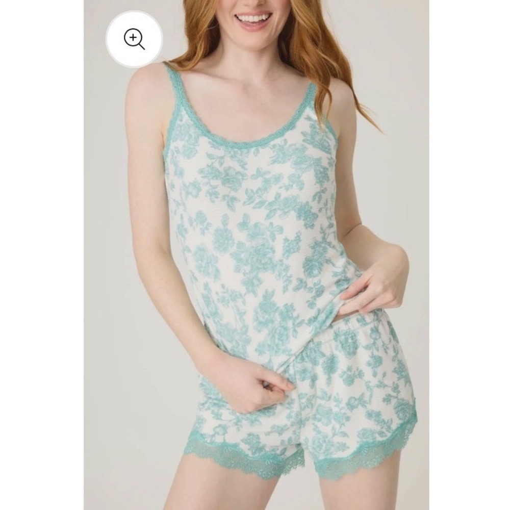 Pj salvage green floral tank set size small new
